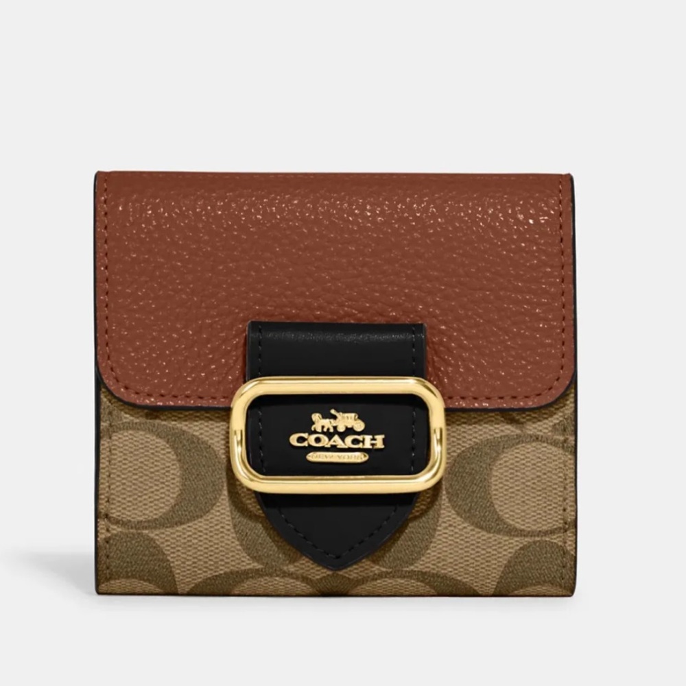 Coach Tan and Black Wallet with Gold Accent